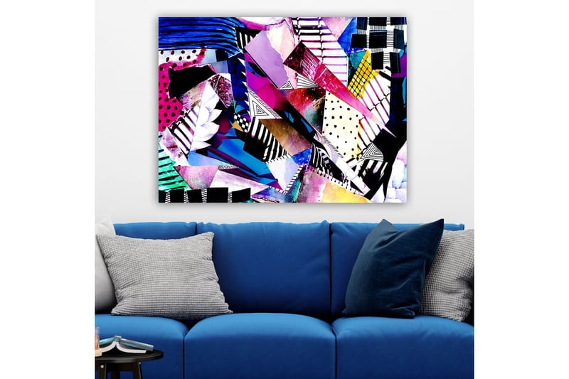 Lerretsbilde 70x100 cm - Abstrakt komposisjon av fargerike geometriske former og mønstre - Lilla / Blå / Svart - Interiør - Maleri & posters - Lerretsbilder