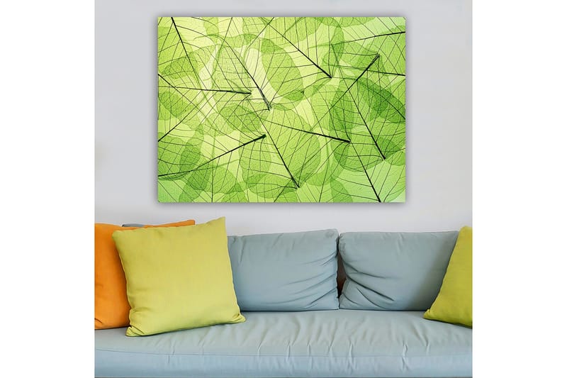 Lerretsbilde 70x100 cm - Abstrakt komposisjon av gjennomsiktige blader i forskjellige grønnfarger - Lys grønn / Mørkegrønn / Svart - Interiør - Maleri & posters - Lerretsbilder
