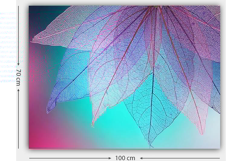 Lerretsbilde 70x100 cm - Abstrakt komposisjon av gjennomsiktige blader med en harmonisk fargepalett - Lilla / Turkis / Rosa - Interiør - Maleri & posters - Lerretsbilder