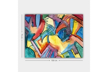 Lerretsbilde 70x100 cm - Abstrakt komposisjon av hender og former som symboliserer samhørighet og bevegelse - Rød / Blå / Gul - Interiør - Maleri & posters - Lerretsbilder