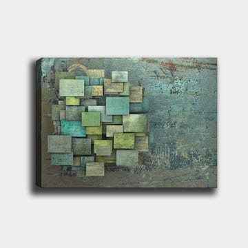 Lerretsbilde 70x100 cm - Abstrakt komposisjon av overlappende firkanter i forskjellige nyanser av grønt og blått - Grønn / Turkis / Blå - Interiør - Maleri & posters - Lerretsbilder