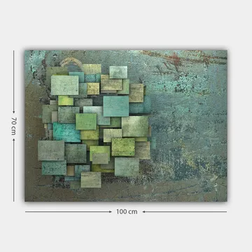 Lerretsbilde 70x100 cm - Abstrakt komposisjon av overlappende firkanter i forskjellige nyanser av grønt og blått - Grønn / Turkis / Blå - Interiør - Maleri & posters - Lerretsbilder
