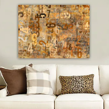 Lerretsbilde 70x100 cm - Abstrakt komposisjon av tall i forskjellige størrelser og nyanser - Oransje / Beige / Brun - Interiør - Maleri & posters - Lerretsbilder