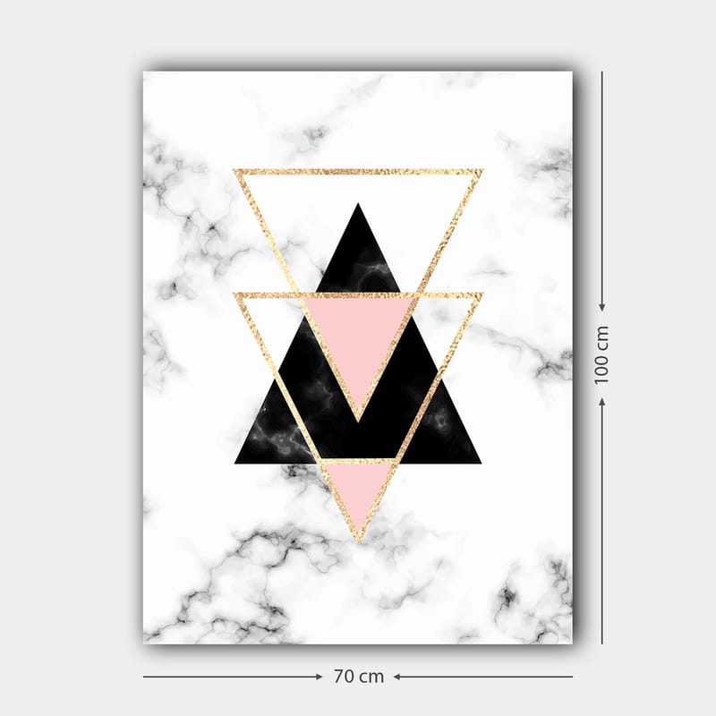 Lerretsbilde 70x100 cm - Abstrakt komposisjon av trekanter i forskjellige farger og former - Svart / Rosa / Gull - Interiør - Maleri & posters - Lerretsbilder