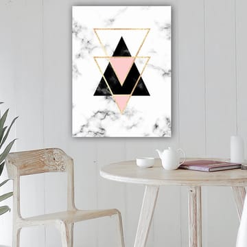 Lerretsbilde 70x100 cm - Abstrakt komposisjon av trekanter i forskjellige farger og former - Svart / Rosa / Gull - Interiør - Maleri & posters - Lerretsbilder