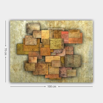 Lerretsbilde 70x100 cm - Abstrakt komposisjon av treplater i forskjellige nyanser som skaper en dynamisk struktur - Gyllenbrun / Oransje / Beige - Interiør - Maleri & posters - Lerretsbilder