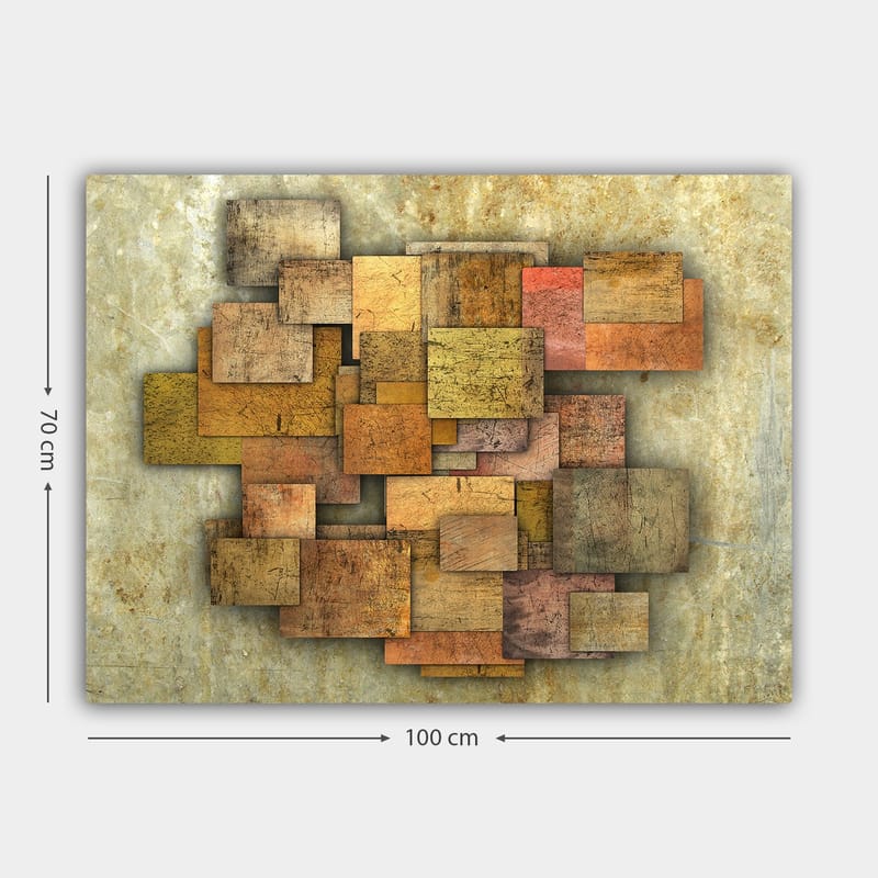 Lerretsbilde 70x100 cm - Abstrakt komposisjon av treplater i forskjellige nyanser som skaper en dynamisk struktur - Gyllenbrun / Oransje / Beige - Interiør - Maleri & posters - Lerretsbilder