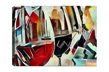 Lerretsbilde 70x100 cm - Abstrakt komposisjon av vinglass i forskjellige former og farger - Rød / Svart / Blå - Interiør - Maleri & posters - Lerretsbilder