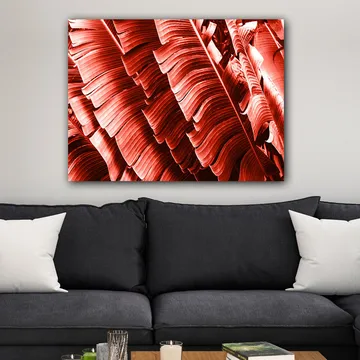 Lerretsbilde 70x100 cm - Abstrakt komposisjon av planteblader i dype røde nyanser - Rød / Mørk rød - Interiør - Maleri & posters - Lerretsbilder