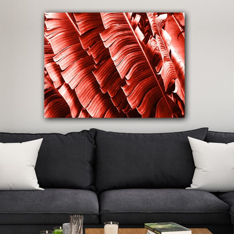 Lerretsbilde 70x100 cm - Abstrakt komposisjon av planteblader i dype røde nyanser - Rød / Mørk rød - Interiør - Maleri & posters - Lerretsbilder