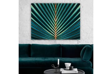 Lerretsbilde 70x100 cm - Abstrakt komposisjon av palmeblader med klare linjer og symmetri - Mørkegrønn / Turkis / Oransje - Interiør - Maleri & posters - Lerretsbilder