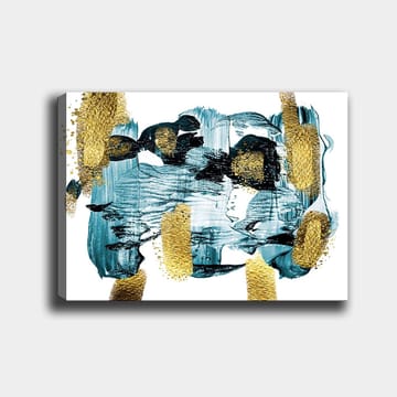 Lerretsbilde 70x100 cm - Abstrakt komposisjon med blå og gullelementer som skaper en dynamisk følelse - Mørk blå / Gull / Lys blå - Interiør - Maleri & posters - Lerretsbilder