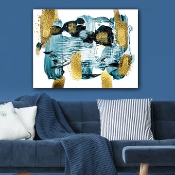 Lerretsbilde 70x100 cm - Abstrakt komposisjon med blå og gullelementer som skaper en dynamisk følelse - Mørk blå / Gull / Lys blå - Interiør - Maleri & posters - Lerretsbilder
