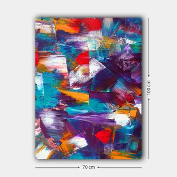 Lerretsbilde 70x100 cm - Abstrakt komposisjon med dynamiske fargefelt og teksturer - Turkis / Lilla / Rød - Interiør - Maleri & posters - Lerretsbilder