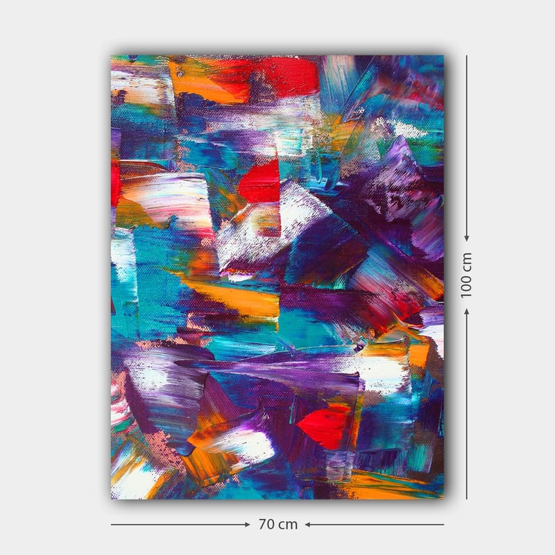 Lerretsbilde 70x100 cm - Abstrakt komposisjon med dynamiske fargefelt og teksturer - Turkis / Lilla / Rød - Interiør - Maleri & posters - Lerretsbilder