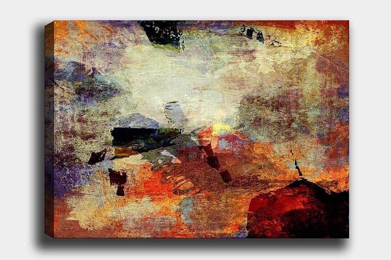 Lerretsbilde 70x100 cm - Abstrakt komposisjon med dynamiske fargefelt som skaper en følelse av bevegelse og dybde, Rød / Oransje / Grønn