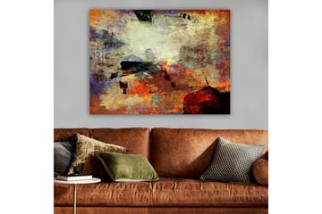 Lerretsbilde 70x100 cm - Abstrakt komposisjon med dynamiske fargefelt som skaper en følelse av bevegelse og dybde - Rød / Oransje / Grønn - Interiør - Maleri & posters - Lerretsbilder