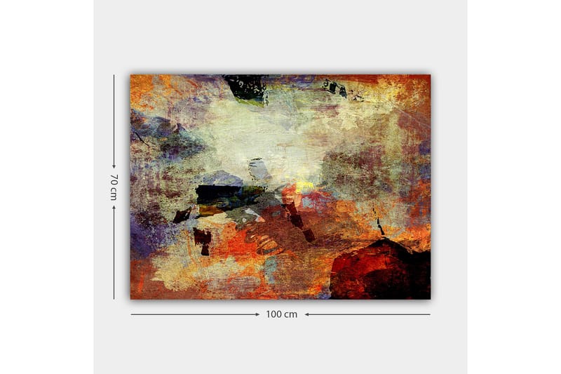 Lerretsbilde 70x100 cm - Abstrakt komposisjon med dynamiske fargefelt som skaper en følelse av bevegelse og dybde - Rød / Oransje / Grønn - Interiør - Maleri & posters - Lerretsbilder