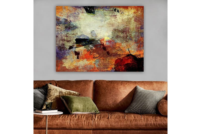 Lerretsbilde 70x100 cm - Abstrakt komposisjon med dynamiske fargefelt som skaper en følelse av bevegelse og dybde - Rød / Oransje / Grønn - Interiør - Maleri & posters - Lerretsbilder