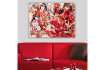 Lerretsbilde 70x100 cm - Abstrakt komposisjon med dynamiske former i sterke farger - Rød / Turkis / Beige - Interiør - Maleri & posters - Lerretsbilder