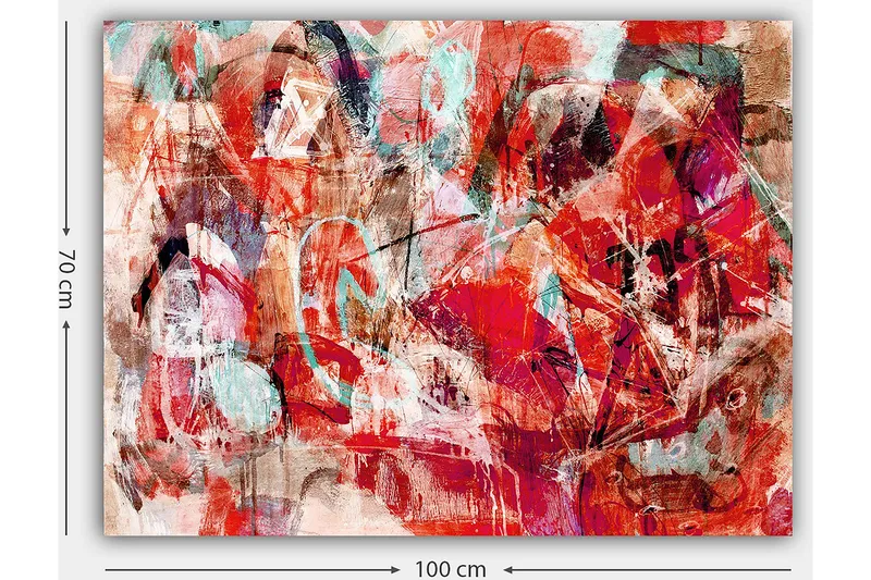 Lerretsbilde 70x100 cm - Abstrakt komposisjon med dynamiske former i sterke farger - Rød / Turkis / Beige - Interiør - Maleri & posters - Lerretsbilder