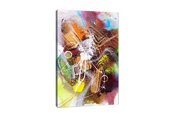 Lerretsbilde 70x100 cm - Abstrakt komposisjon med dynamiske former og farger som skaper en følelse av bevegelse - Gull / Grønn / Rød - Interiør - Maleri & posters - Lerretsbilder