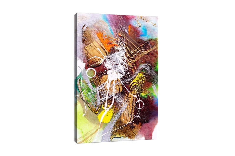 Lerretsbilde 70x100 cm - Abstrakt komposisjon med dynamiske former og farger som skaper en følelse av bevegelse, Gull / Grønn / Rød