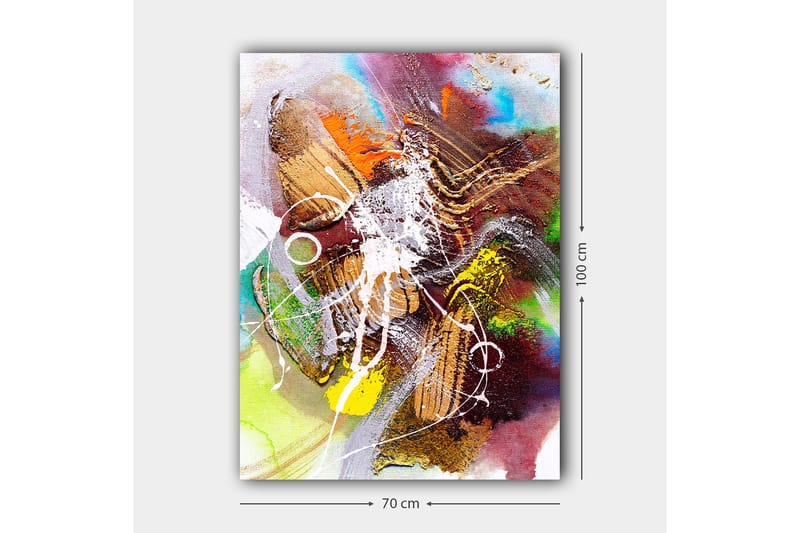 Lerretsbilde 70x100 cm - Abstrakt komposisjon med dynamiske former og farger som skaper en følelse av bevegelse - Gull / Grønn / Rød - Interiør - Maleri & posters - Lerretsbilder