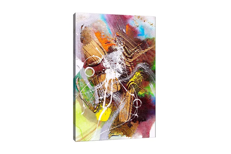 Lerretsbilde 70x100 cm - Abstrakt komposisjon med dynamiske former og farger som skaper en følelse av bevegelse, Gull / Grønn / Rød