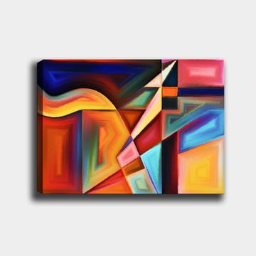 Lerretsbilde 70x100 cm - Abstrakt komposisjon med dynamiske former og farger som skaper en følelse av bevegelse - Mørk blå / Oransje / Rød - Interiør - Maleri & posters - Lerretsbilder