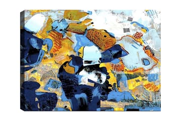 Lerretsbilde 70x100 cm - Abstrakt komposisjon med dynamiske former og farger som skaper en livlig følelse - Mørk blå / Lys blå / Gul - Interiør - Maleri & posters - Lerretsbilder