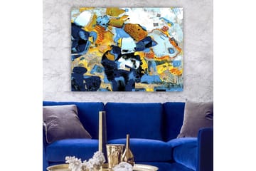 Lerretsbilde 70x100 cm - Abstrakt komposisjon med dynamiske former og farger som skaper en livlig følelse - Mørk blå / Lys blå / Gul - Interiør - Maleri & posters - Lerretsbilder