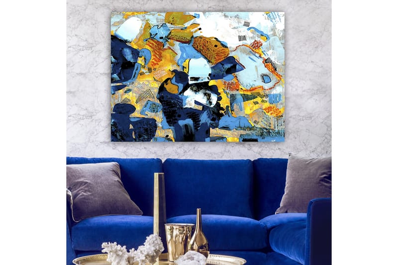 Lerretsbilde 70x100 cm - Abstrakt komposisjon med dynamiske former og farger som skaper en livlig følelse - Mørk blå / Lys blå / Gul - Interiør - Maleri & posters - Lerretsbilder