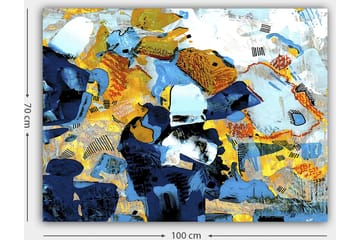 Lerretsbilde 70x100 cm - Abstrakt komposisjon med dynamiske former og farger som skaper en livlig følelse - Mørk blå / Lys blå / Gul - Interiør - Maleri & posters - Lerretsbilder
