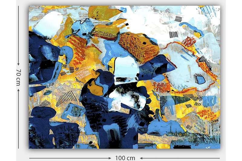 Lerretsbilde 70x100 cm - Abstrakt komposisjon med dynamiske former og farger som skaper en livlig følelse - Mørk blå / Lys blå / Gul - Interiør - Maleri & posters - Lerretsbilder