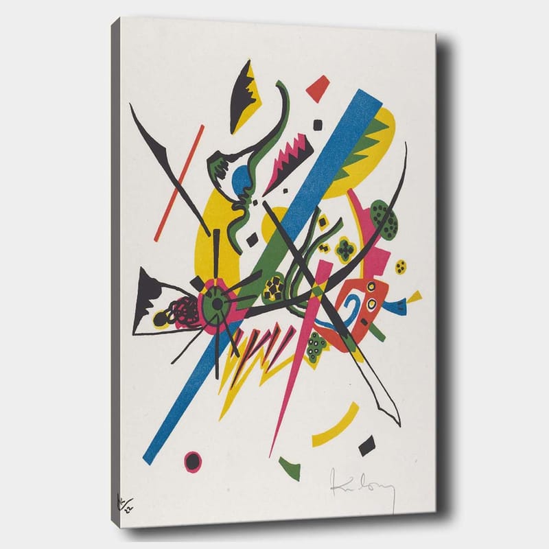 Lerretsbilde 70x100 cm - Abstrakt komposisjon med dynamiske linjer og former som skaper en følelse av bevegelse, Grønn / Blå / Gul