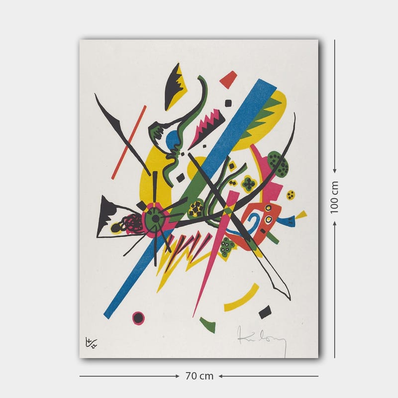 Lerretsbilde 70x100 cm - Abstrakt komposisjon med dynamiske linjer og former som skaper en følelse av bevegelse - Grønn / Blå / Gul - Interiør - Maleri & posters - Lerretsbilder