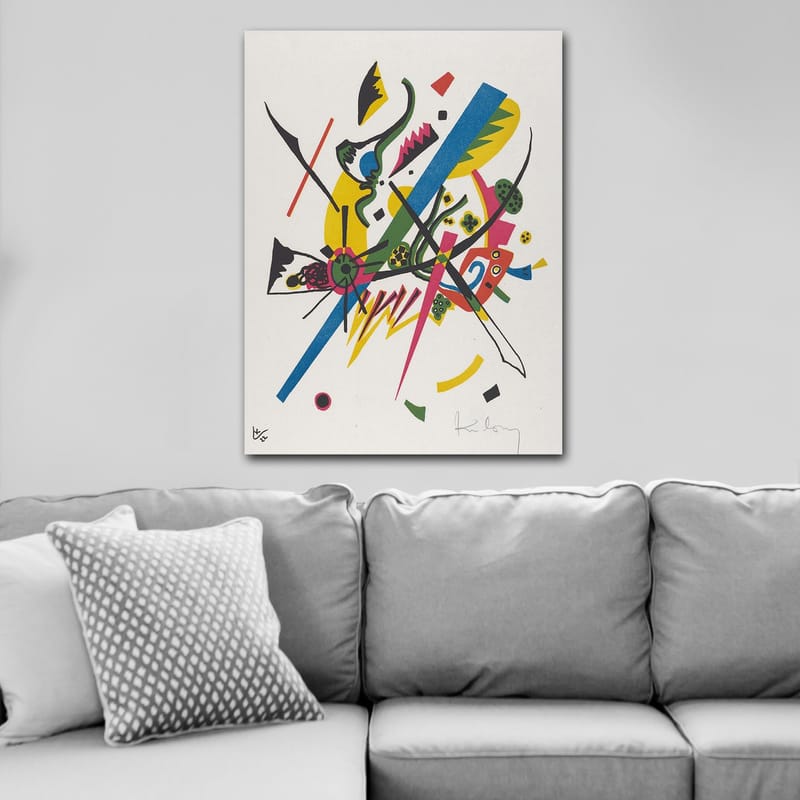 Lerretsbilde 70x100 cm - Abstrakt komposisjon med dynamiske linjer og former som skaper en følelse av bevegelse - Grønn / Blå / Gul - Interiør - Maleri & posters - Lerretsbilder