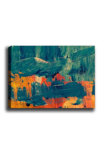 Lerretsbilde 70x100 cm - Abstrakt komposisjon med dype grønne og varme oransje toner - Mørk grønn / Oransje - Interiør - Maleri & posters - Lerretsbilder