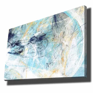 Lerretsbilde 70x100 cm - Abstrakt komposisjon med elementer av blått og lyse toner som skaper en følelse av bevegelse - Blå / Hvit / Lys gul - Interiør - Maleri & posters - Lerretsbilder