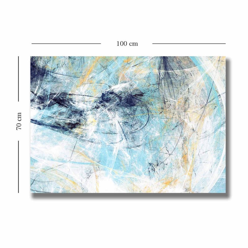 Lerretsbilde 70x100 cm - Abstrakt komposisjon med elementer av blått og lyse toner som skaper en følelse av bevegelse - Blå / Hvit / Lys gul - Interiør - Maleri & posters - Lerretsbilder