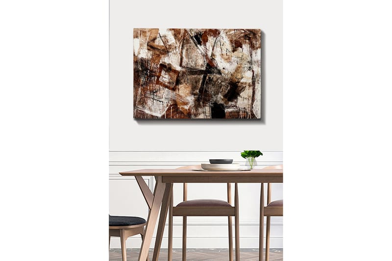 Lerretsbilde 70x100 cm - Abstrakt komposisjon med elementer av geometriske former og linjer - Mørk brun / Beige / Hvit - Interiør - Maleri & posters - Lerretsbilder