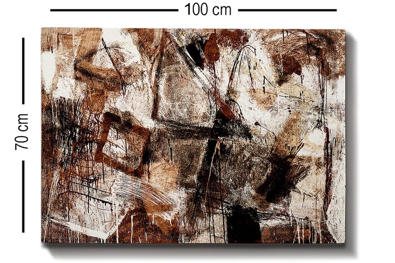 Lerretsbilde 70x100 cm - Abstrakt komposisjon med elementer av geometriske former og linjer - Mørk brun / Beige / Hvit - Interiør - Maleri & posters - Lerretsbilder