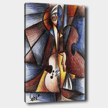 Lerretsbilde 70x100 cm - Abstrakt komposisjon med en musiker som spiller et instrument - Mørk blå / Brun / Beige - Interiør - Maleri & posters - Lerretsbilder