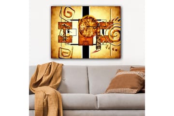 Lerretsbilde 70x100 cm - Abstrakt komposisjon med en stor sol og geometriske former - Gull / Brun / Svart - Interiør - Maleri & posters - Lerretsbilder