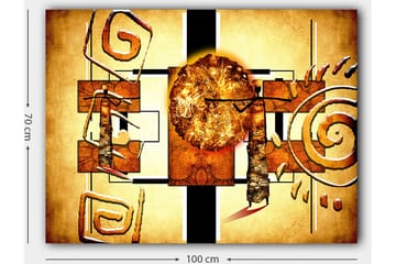Lerretsbilde 70x100 cm - Abstrakt komposisjon med en stor sol og geometriske former - Gull / Brun / Svart - Interiør - Maleri & posters - Lerretsbilder