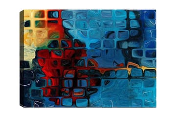 Lerretsbilde 70x100 cm - Abstrakt komposisjon med fargerike firkanter i blått og rødt - Blå / Rød / Oransje - Interiør - Maleri & posters - Lerretsbilder