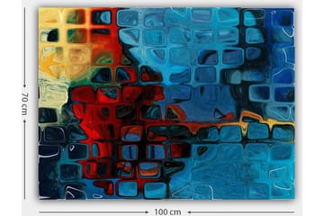 Lerretsbilde 70x100 cm - Abstrakt komposisjon med fargerike firkanter i blått og rødt - Blå / Rød / Oransje - Interiør - Maleri & posters - Lerretsbilder