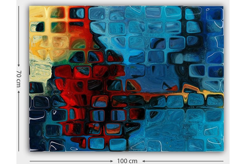 Lerretsbilde 70x100 cm - Abstrakt komposisjon med fargerike firkanter i blått og rødt - Blå / Rød / Oransje - Interiør - Maleri & posters - Lerretsbilder