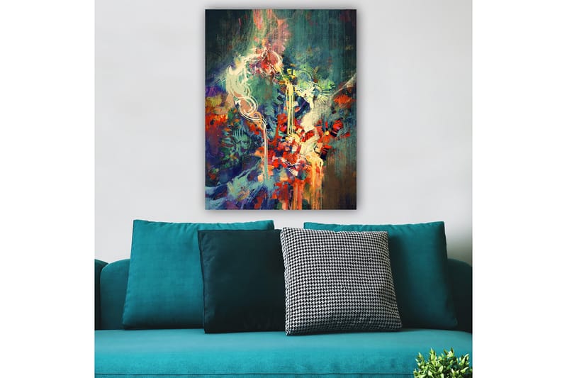 Lerretsbilde 70x100 cm - Abstrakt komposisjon med fargerike former og dynamiske linjer - Rød / Grønn / Blå - Interiør - Maleri & posters - Lerretsbilder